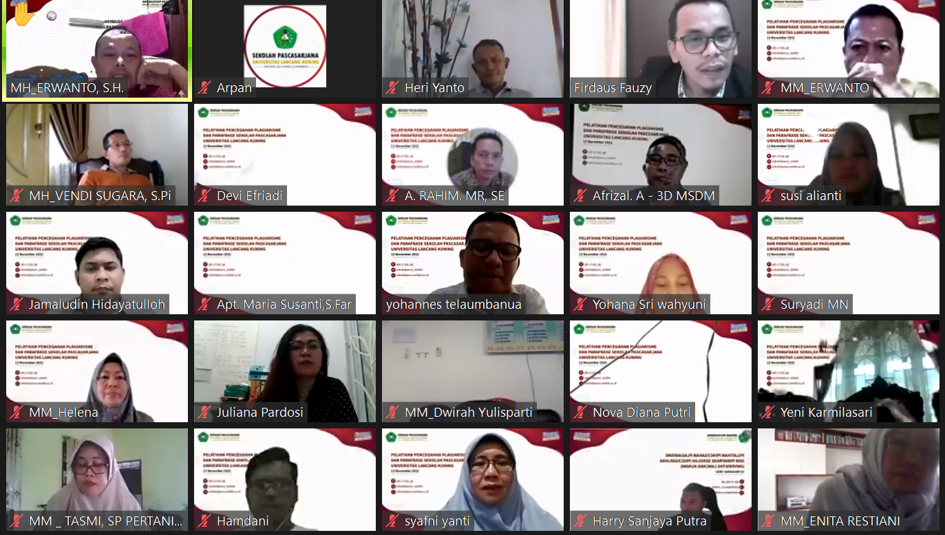 PELATIHAN PENCEGAHAN PLAGIARISME & PARAFRASE  SEKOLAH PASCASARJANA UNIVERSITAS LANCANG KUNING